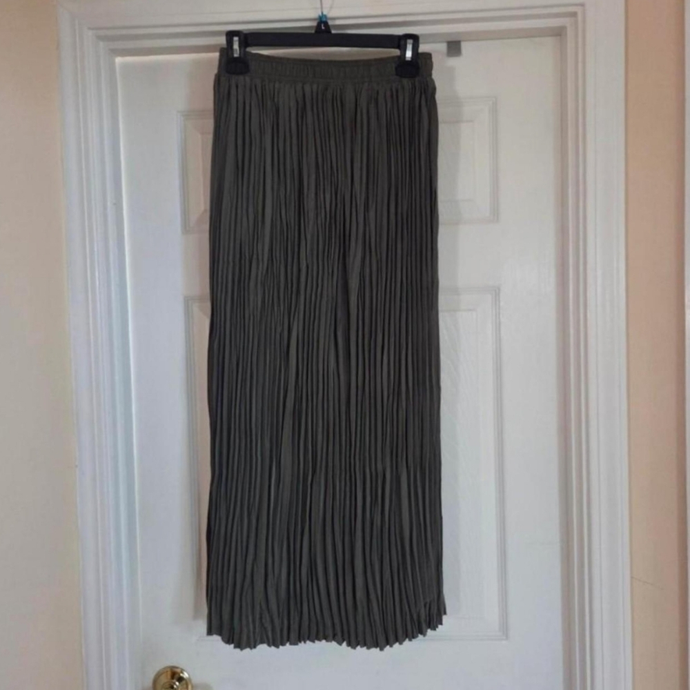 Vintage Green Pleated Maxi Skirt Lagenlook Size 8P Made In USA Forest Fairy